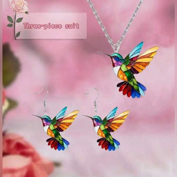 ✨Colorful Hummingbird hypoallergenic Necklace and Earrings Set - Picture 4 of 4